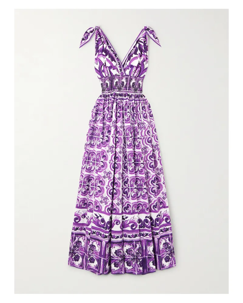 Dolce & Gabbana Midikleid Aus Bedruckter Baumwollpopeline - Lila Lila