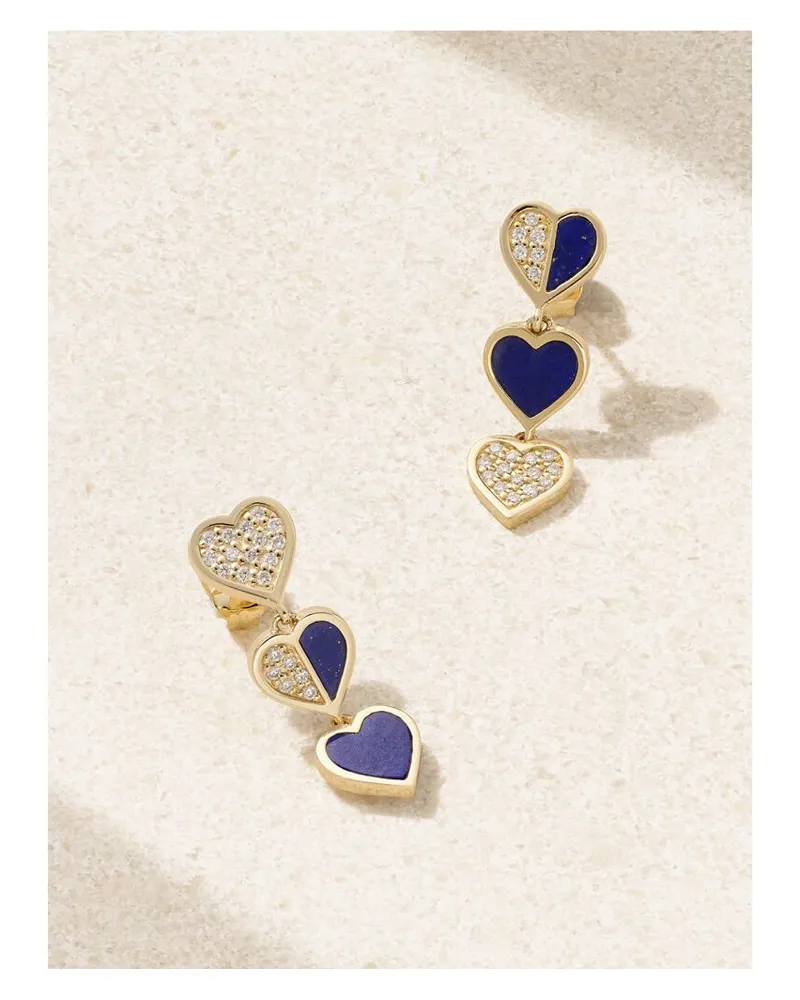 Sydney Evan Three Hearts Ohrringe Aus 14 Karat Gold Mit Lapislazuli Und Diamanten - Blau Blau