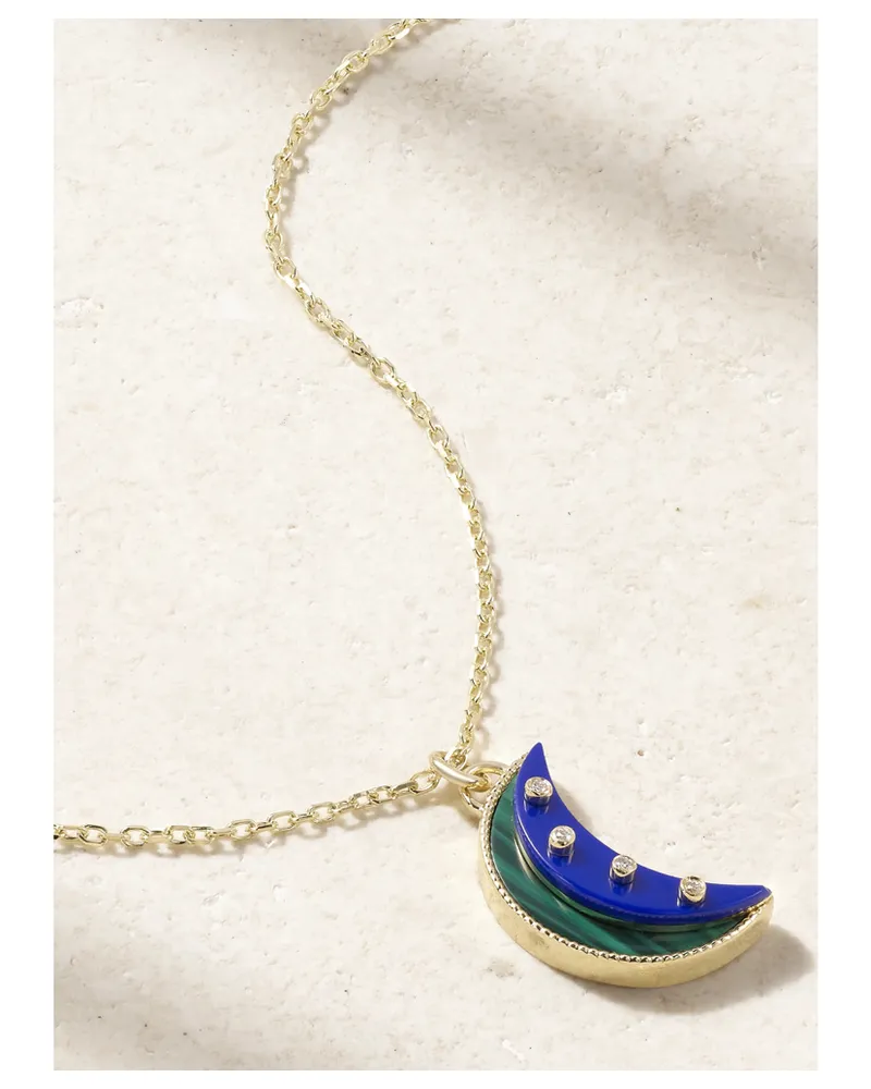 L’Atelier Nawbar Layer Moon 18-karat Gold Multi-stone Necklace - Blue Blue