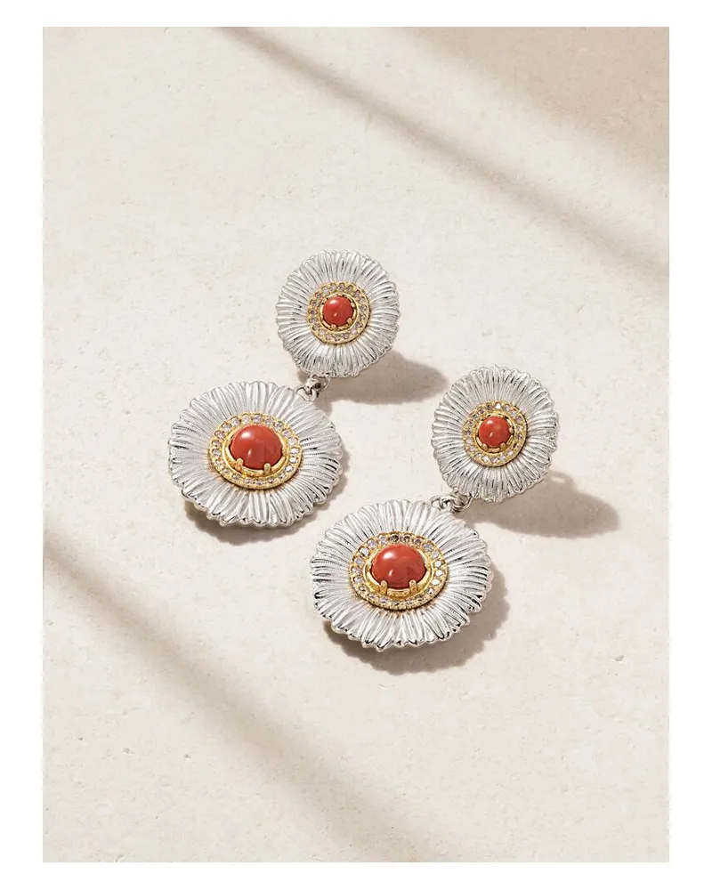 Buccellati Blossoms Ohrringe Aus Sterlingsilber Und Gold-vermeil Mit Jaspissen Und Diamanten Silber