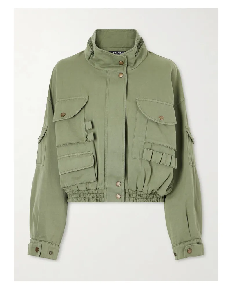 Balmain Cotton And Linen-blend Twill Bomber Jacket - Green Green