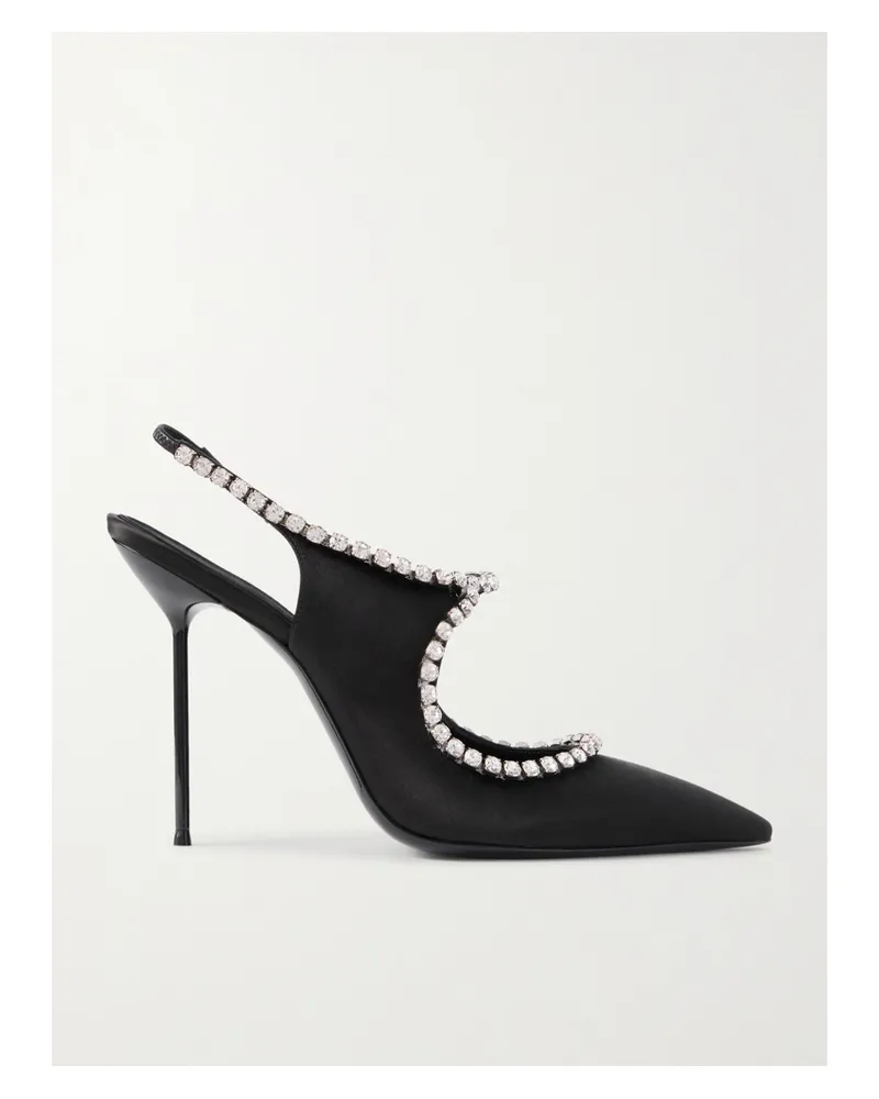 Paris Texas Lidia Mary-jane-pumps Aus Satin Mit Kristallen - Schwarz Schwarz