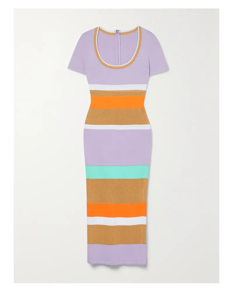Sergio Hudson Midikleid Aus Einer Gestreiften Baumwollmischung Mit Mesh-einsätzen - Lila Lila