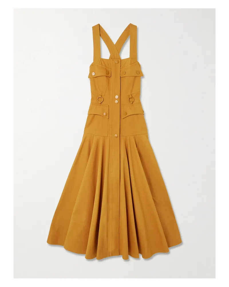 Zimmermann Luna Embellished Paneled Cotton-drill Midi Dress - Yellow Yellow