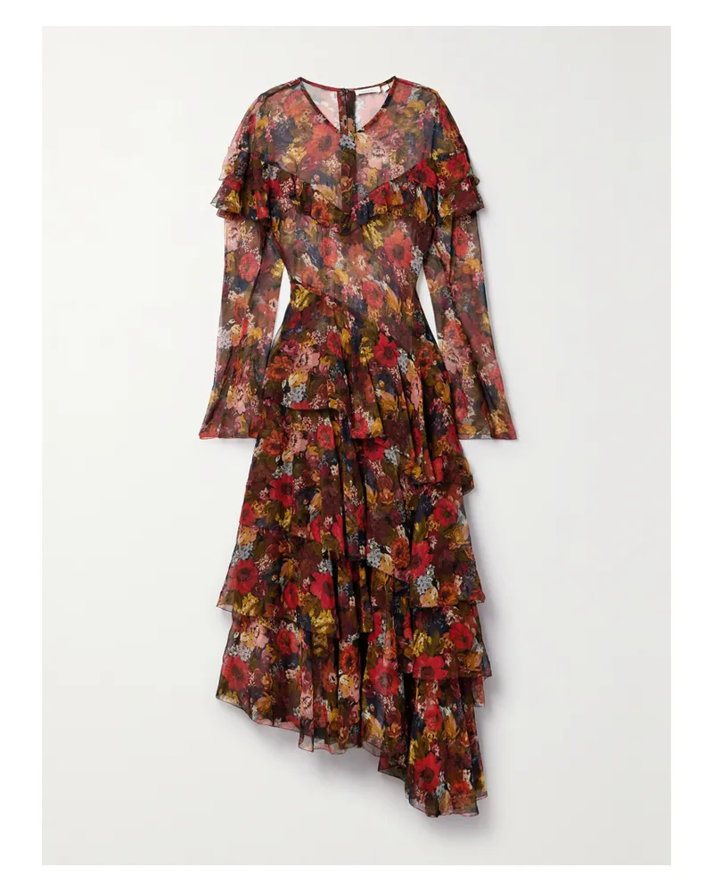 DÔEN Alouette Asymmetrisches Maxikleid Aus Seiden-georgette Mit Blumenprint Und Rüschen - Mehrfarbig Mehrfarbig