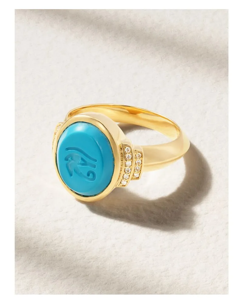 Sorellina Eye Of Horus Ring Aus 18 Karat Gold Mit Türkis Und Diamanten - Blau Blau