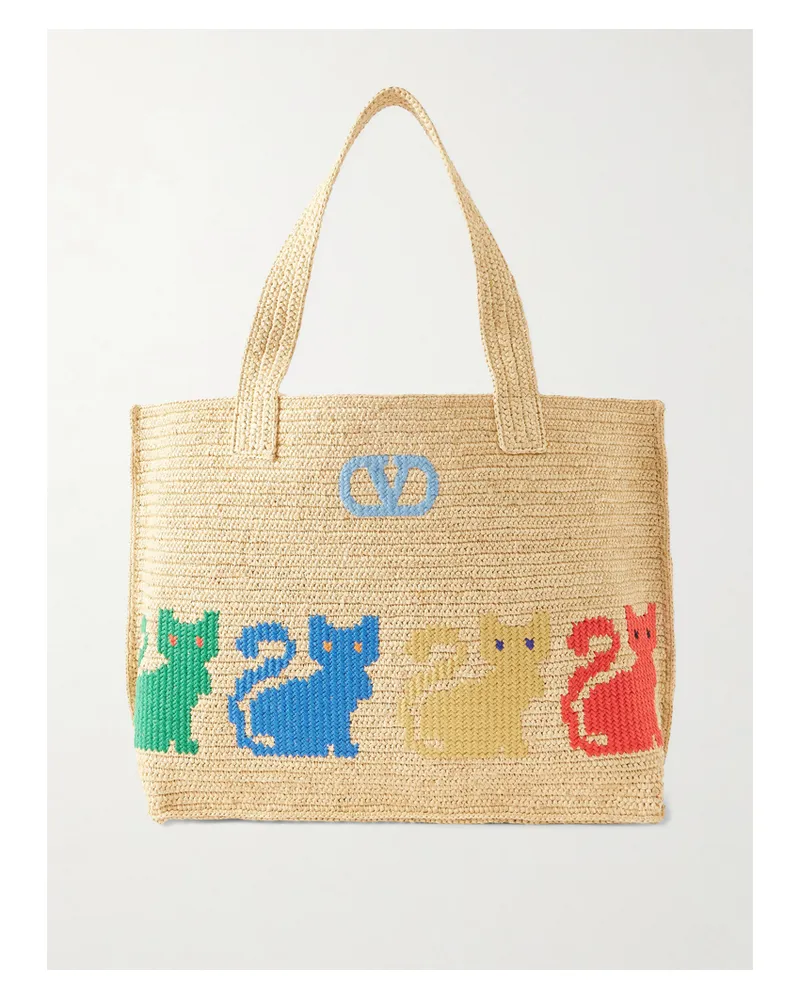 Valentino Garavani Large Embroidered Raffia Tote - Multi Multi