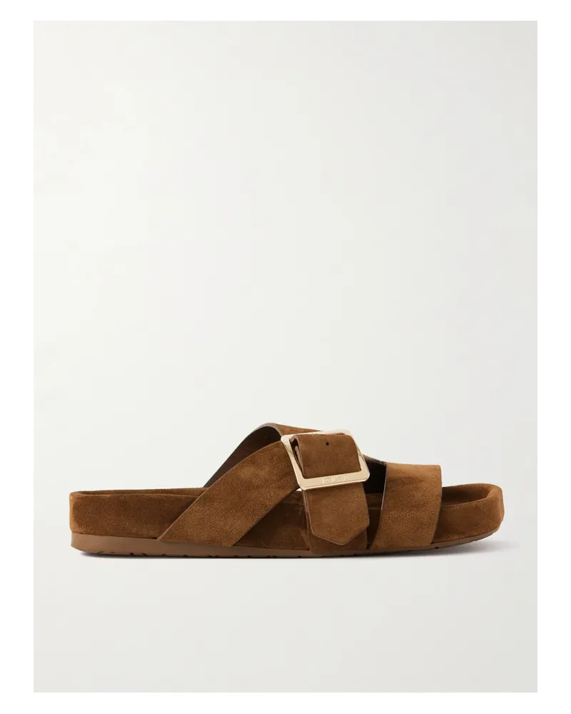 Loewe Ease Pantoletten Aus Veloursleder Mit Schnalle - Braun Braun