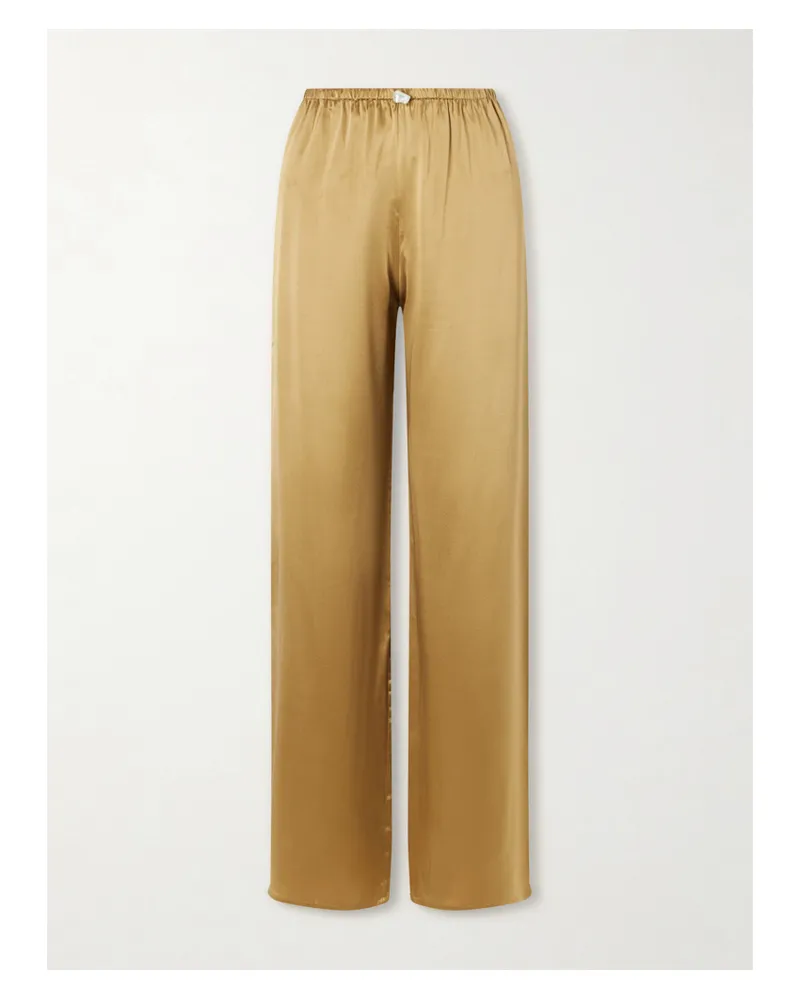 Sara Cristina Playa Silk-satin Straight-leg Pants - Gold Gold