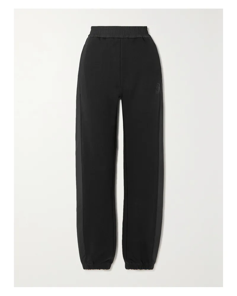 Moncler Embellished Shell-trimmed Cotton-jersey Track Pants - Black Black