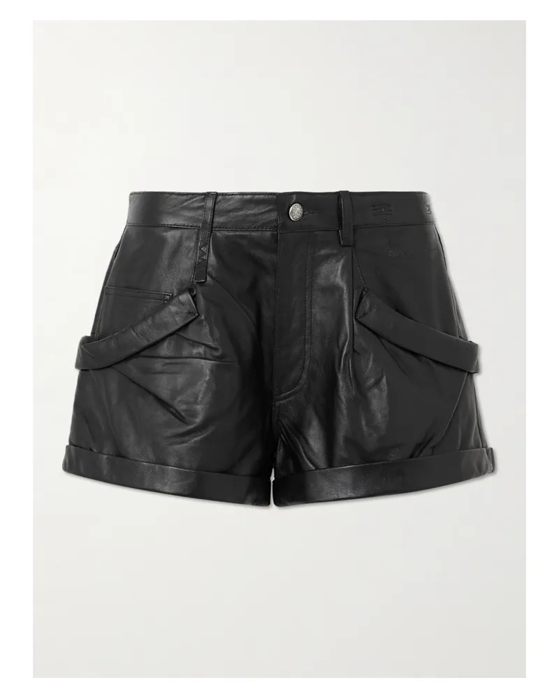 R13 Gathered Leather Shorts - Black Black