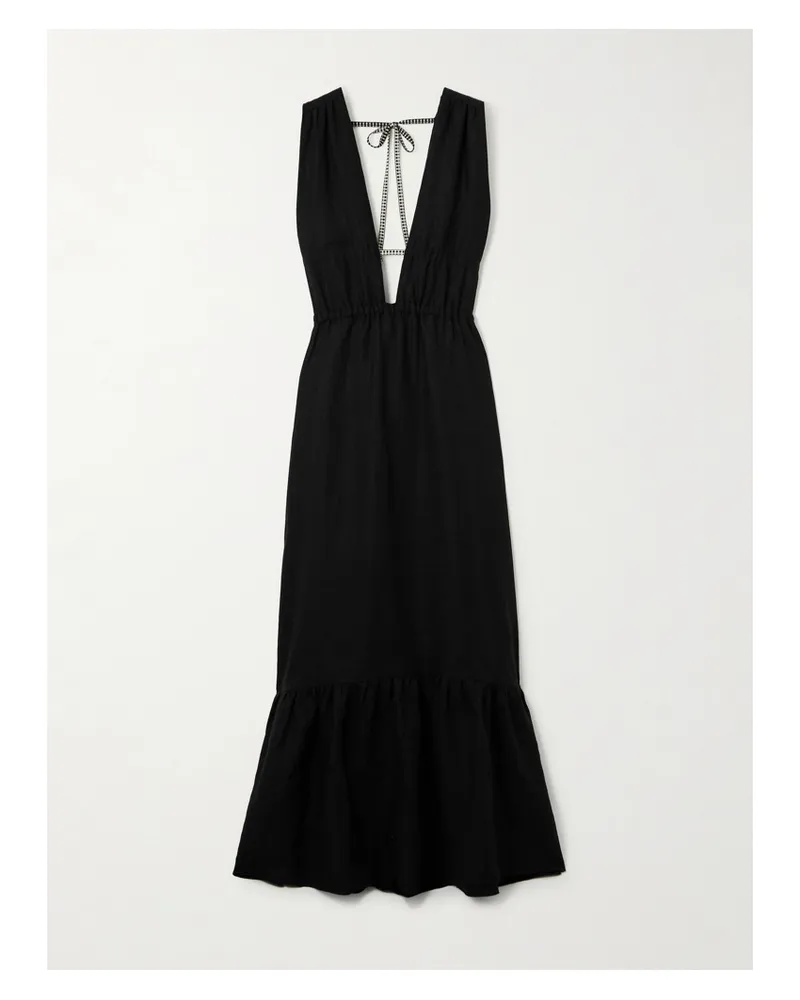 lemlem Lelisa Maxikleid Aus Einer Leinenmischung Mit Raffungen - Schwarz Schwarz