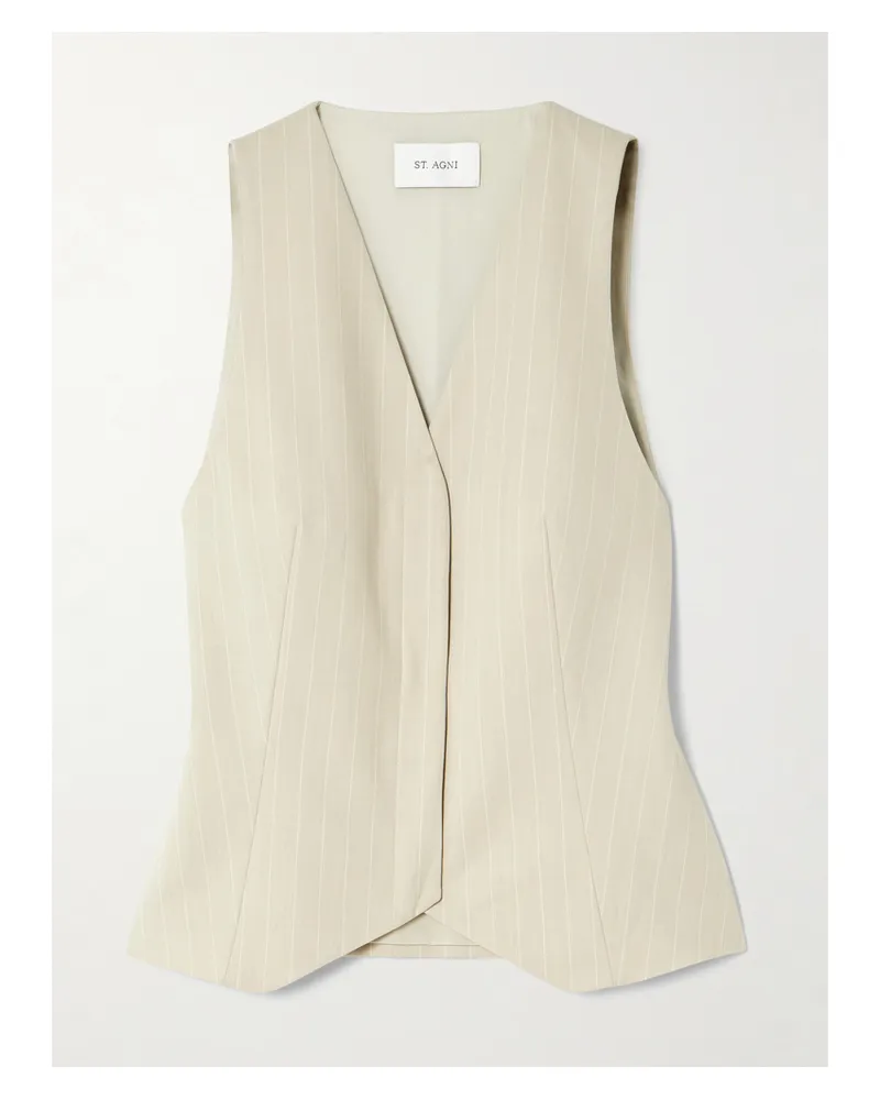 St. Agni Pinstriped Wool-blend Twill Vest - Neutrals Neutrals