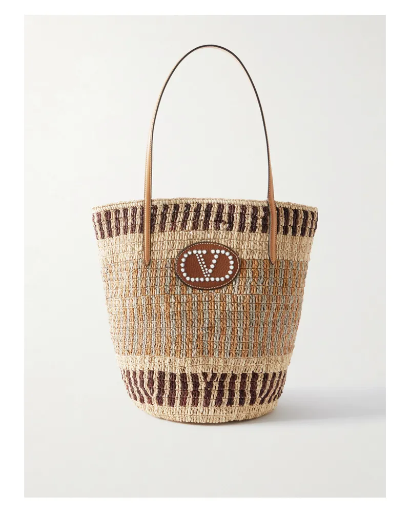 Valentino Garavani Vlogo Tote Aus Raffiabast Mit Lederbesätzen - Braun Braun
