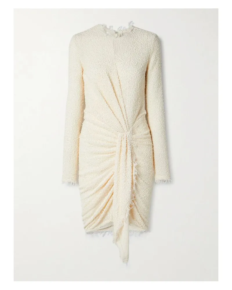 Isabel Marant Ophelie Minikleid Aus Bouclé Mit Raffungen Und Fransen - Ecru Ecru