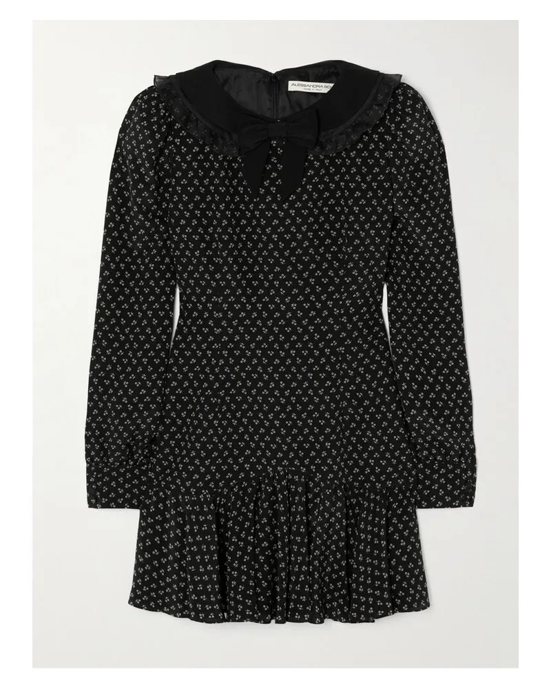 Alessandra Rich Minikleid Aus Crêpe De Chine Aus Seide Mit Blumenprint, Volant Sowie Besätzen Aus Samt Und Tüll - Schwarz Schwarz
