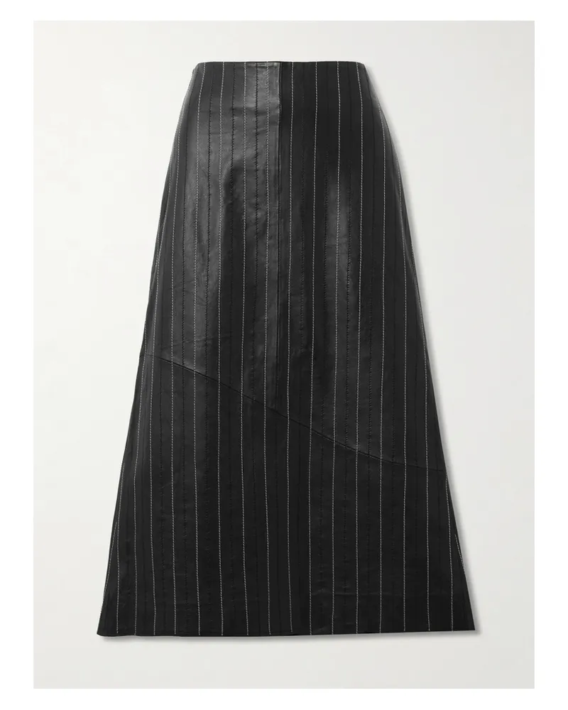 Victoria Beckham Midirock Aus Leder Mit Nadelstreifen - Schwarz Schwarz