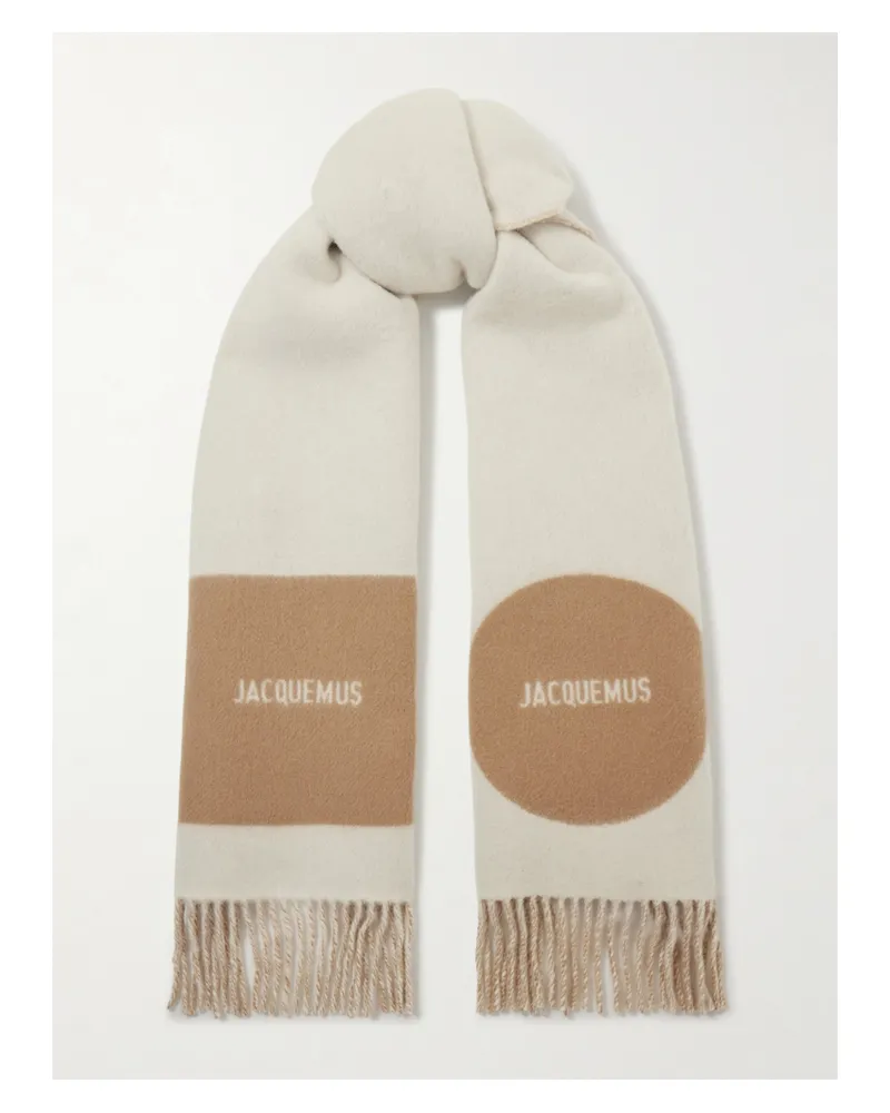 Jacquemus Fringed Wool-jacquard Scarf - Neutrals Neutrals