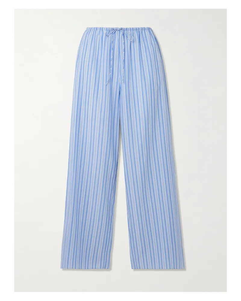 DÔEN Lavona Striped Organic Cotton Straight-leg Pants - Blue Blue
