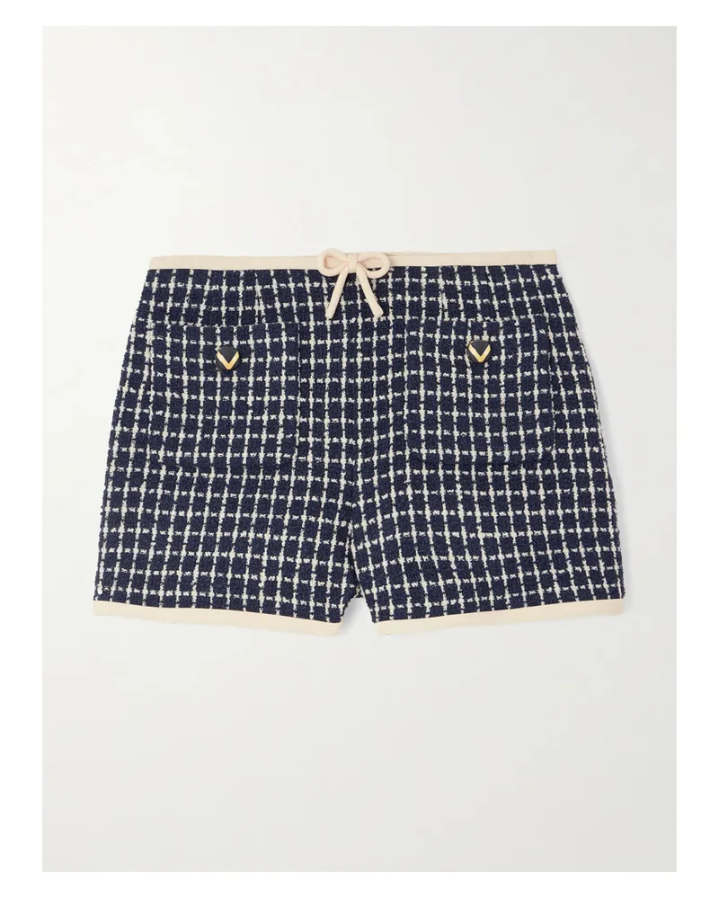 Valentino Garavani Shorts Aus Kariertem Bouclé Aus Einer Wollmischung Mit Zierknöpfen - Blau Blau