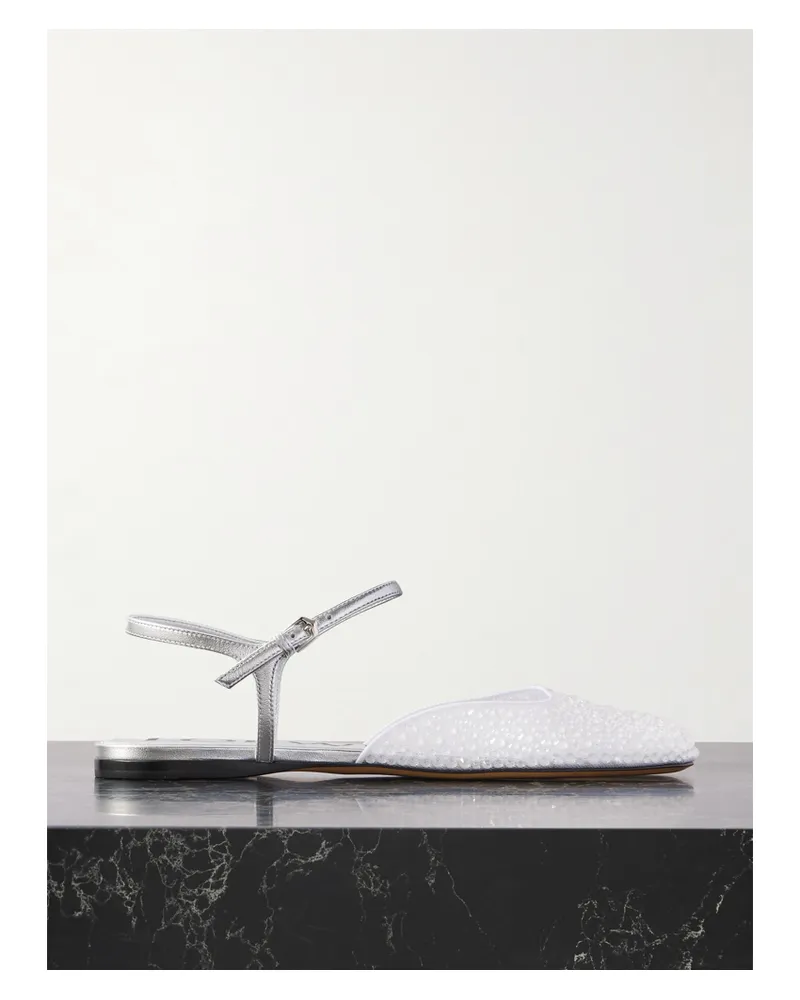 Loewe Crystal-embellished Leather And Mesh Ballet Flats - Neutrals Neutrals