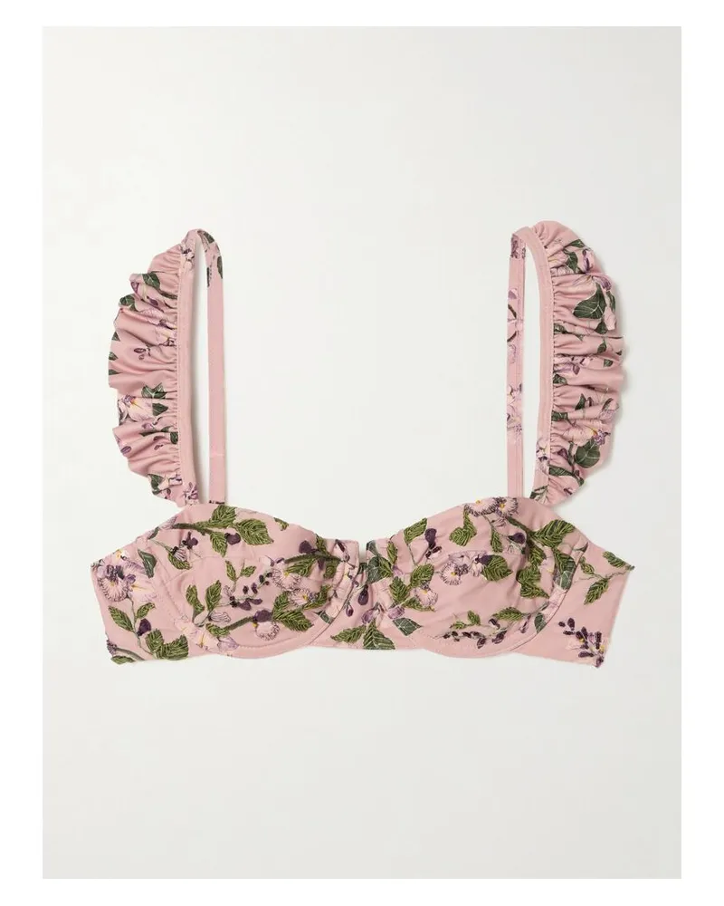 AGUA BENDITA Kiwi Wisteria Bikini-oberteil Aus Recyceltem Stretch-material Mit Bügeln, Blumenprint, Stickereien Und Rüschen - Pink Pink