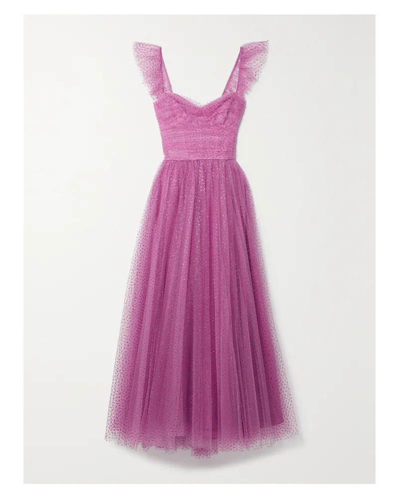 Monique Lhuillier Robe Aus Tüll Mit Glitter-finish, Raffungen Und Rüschen - Lila Lila