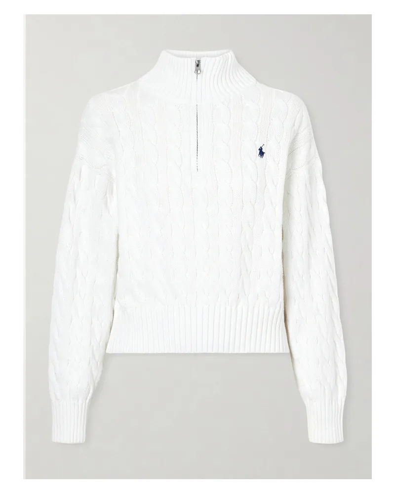 Ralph Lauren Embroidered Cable-knit Cotton Half-zip Sweater - White White