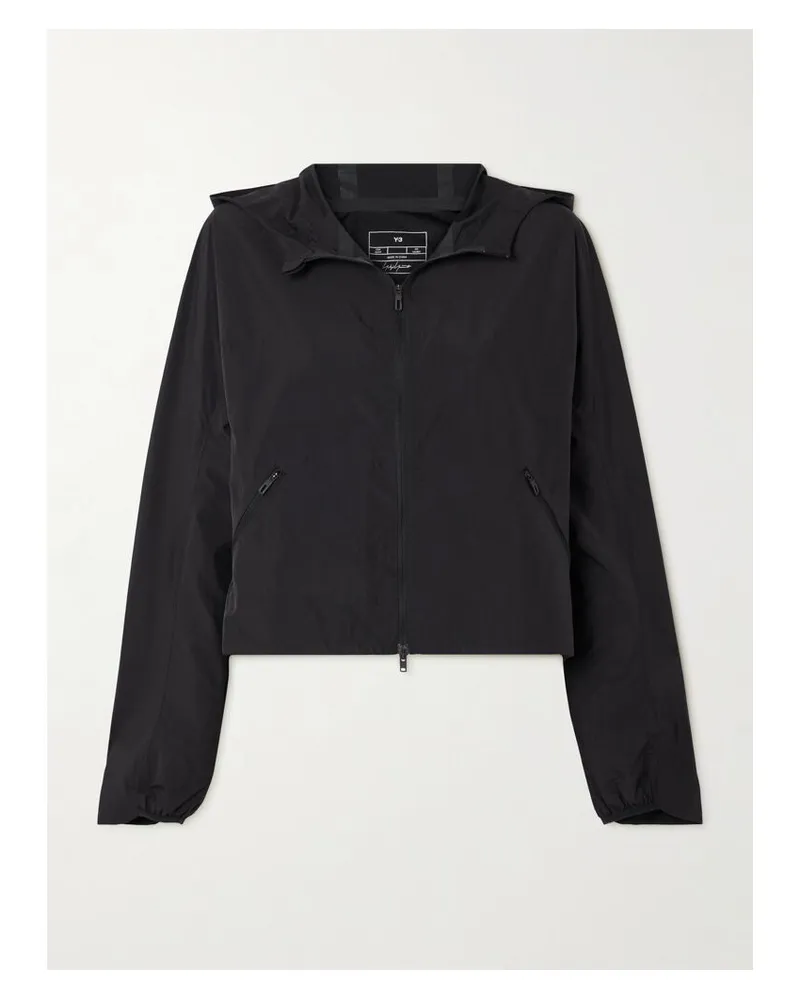 adidas Y-3 Verkürzte Kapuzenjacke Aus Shell Mit Print - Schwarz Schwarz