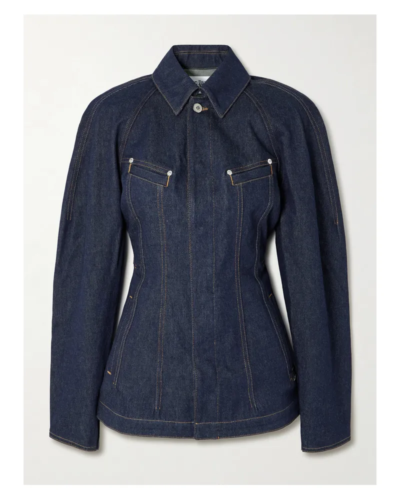 Jean Paul Gaultier Paneled Topstitched Denim Jacket - Blue Blue