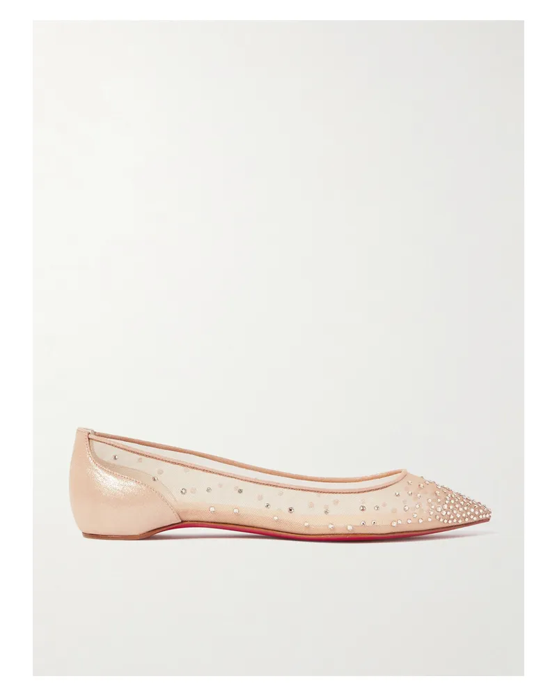 Christian Louboutin Follies Swarovski Crystal-embellished Mesh And Lamé Point-toe Flats - Neutrals Neutrals