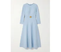 Embellished Belted Wool-blend Midi Dress - Blue