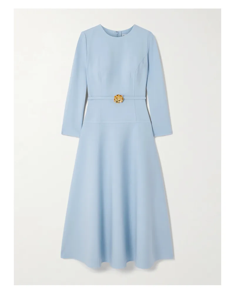 Oscar de la Renta Embellished Belted Wool-blend Midi Dress - Blue Blue