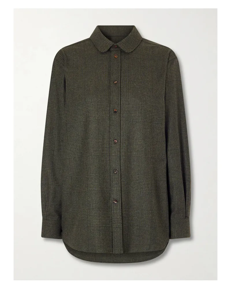 Loro Piana Thea Penny Prince Of Wales Checked Wool And Cashmere-blend Flannel Shirt - Green Green