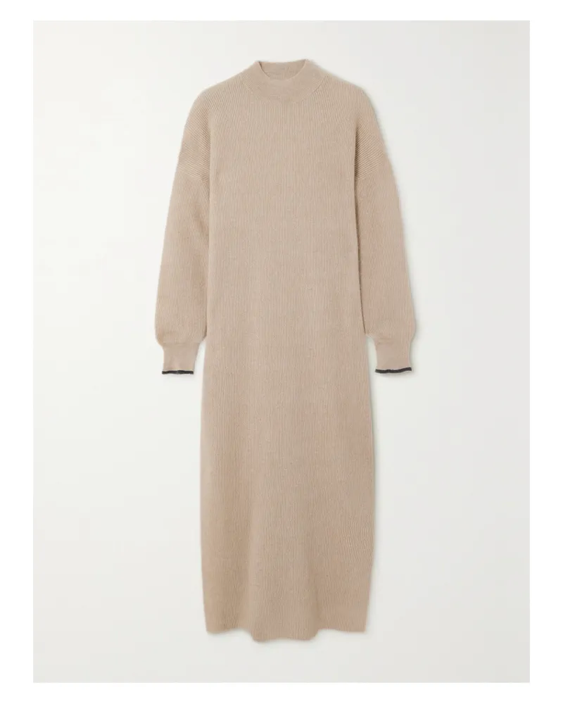 Brunello Cucinelli Midikleid Aus Einer Gerippten Mischung Aus Alpakawolle Und Baumwolle - Neutral Neutral
