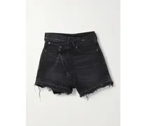 Crossover Asymmetric Distressed Denim Shorts - Black