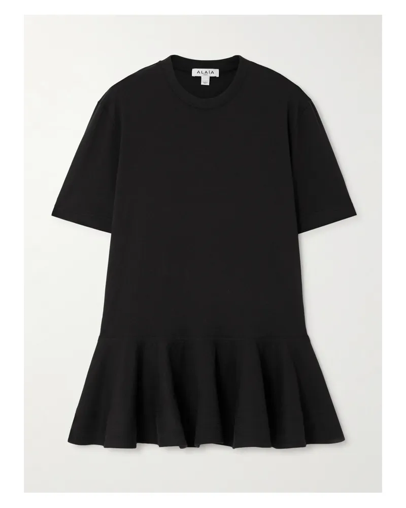 Alaïa Oversized Poplin-trimmed Cotton-jersey Peplum T-shirt - Black Black