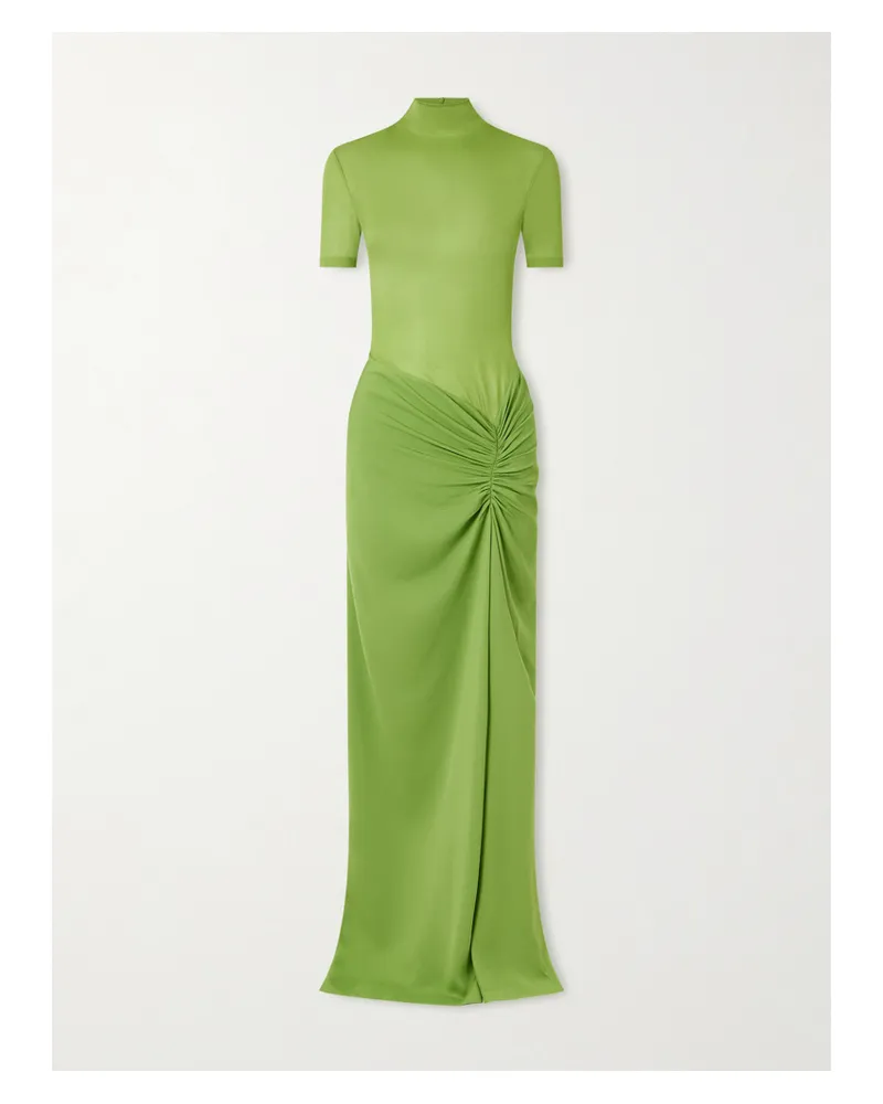 Christopher Esber Fusion Jersey And Gathered Crepe Mock-neck Maxi Dress - Green Green