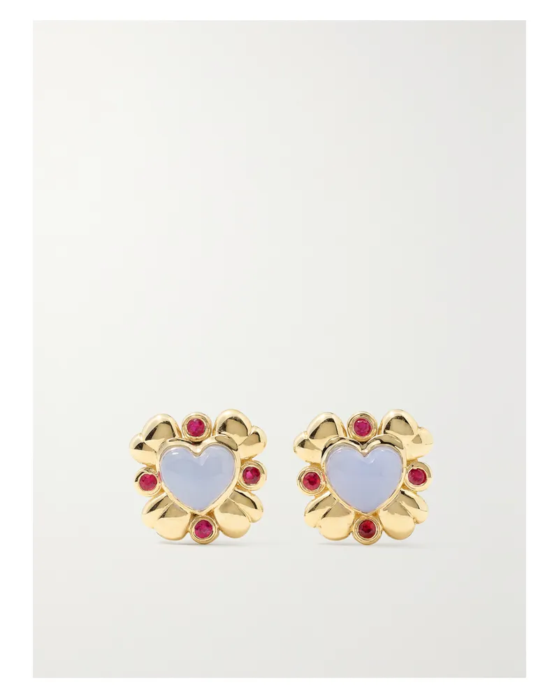 Mason and Books Blooming Love Ohrstecker Aus 14 Karat Gold Mit Chalzedonen Und Rubinen Gold