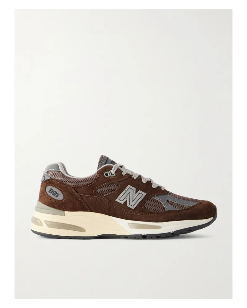 New Balance 991 Sneakers aus Veloursleder, Kunstleder und Mesh Braun