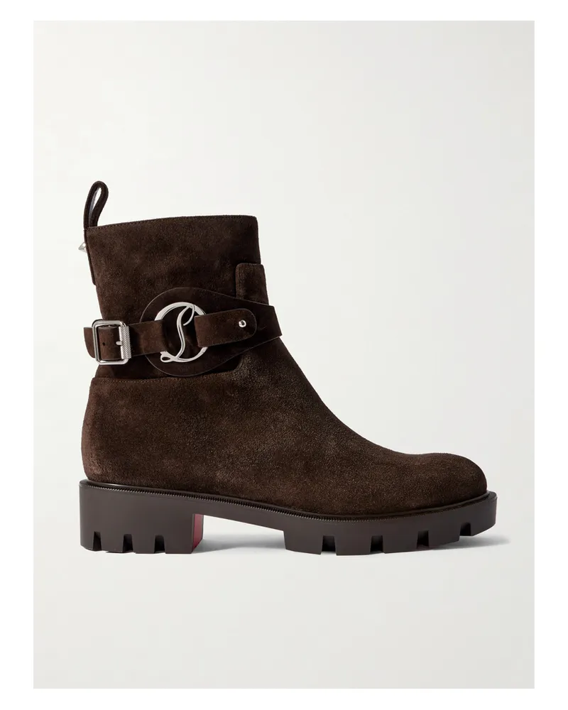 Christian Louboutin Dianouchette Buckled Suede Ankle Boots - Brown Brown