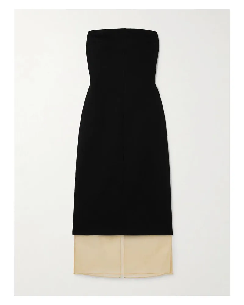 Esse Studios Issia Trägerloses Kleid Aus Crêpe Mit Besatz Aus Seidenorganza - Schwarz Schwarz