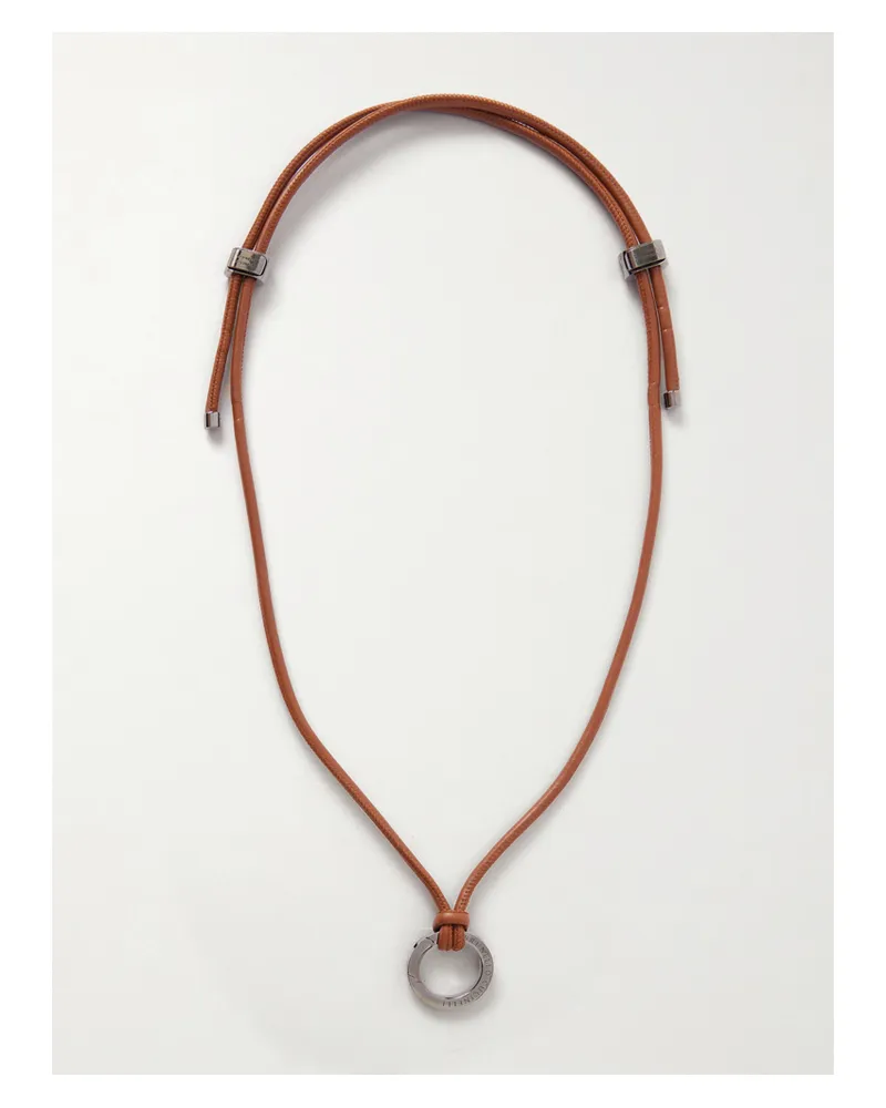 Brunello Cucinelli Leather And Silver-tone Necklace - Brown Brown
