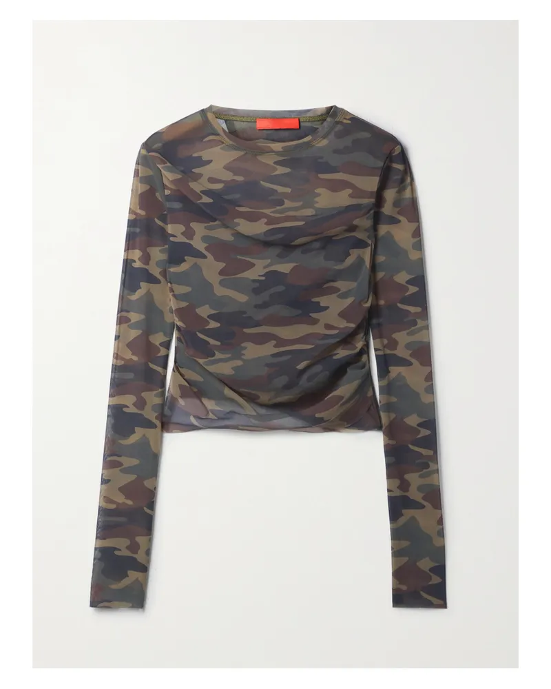 Commission Verkürztes Oberteil Aus Mesh Mit Camouflage-print Und Raffungen - Grün Grün