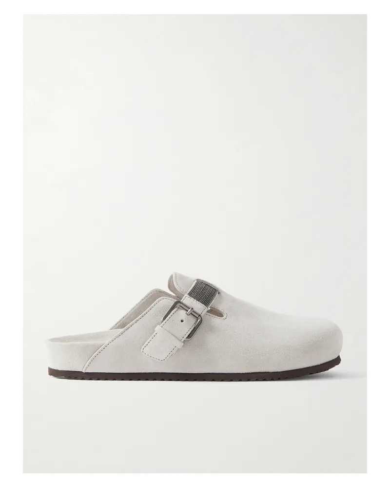 Brunello Cucinelli Clogs Aus Veloursleder Mit Zierperlen - Grau Grau