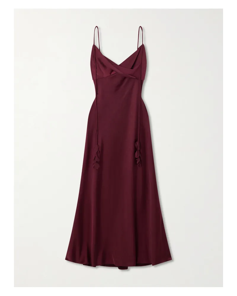 Self-Portrait Midikleid Aus Satin Mit Details Aus Georgette - Burgunder Burgunder
