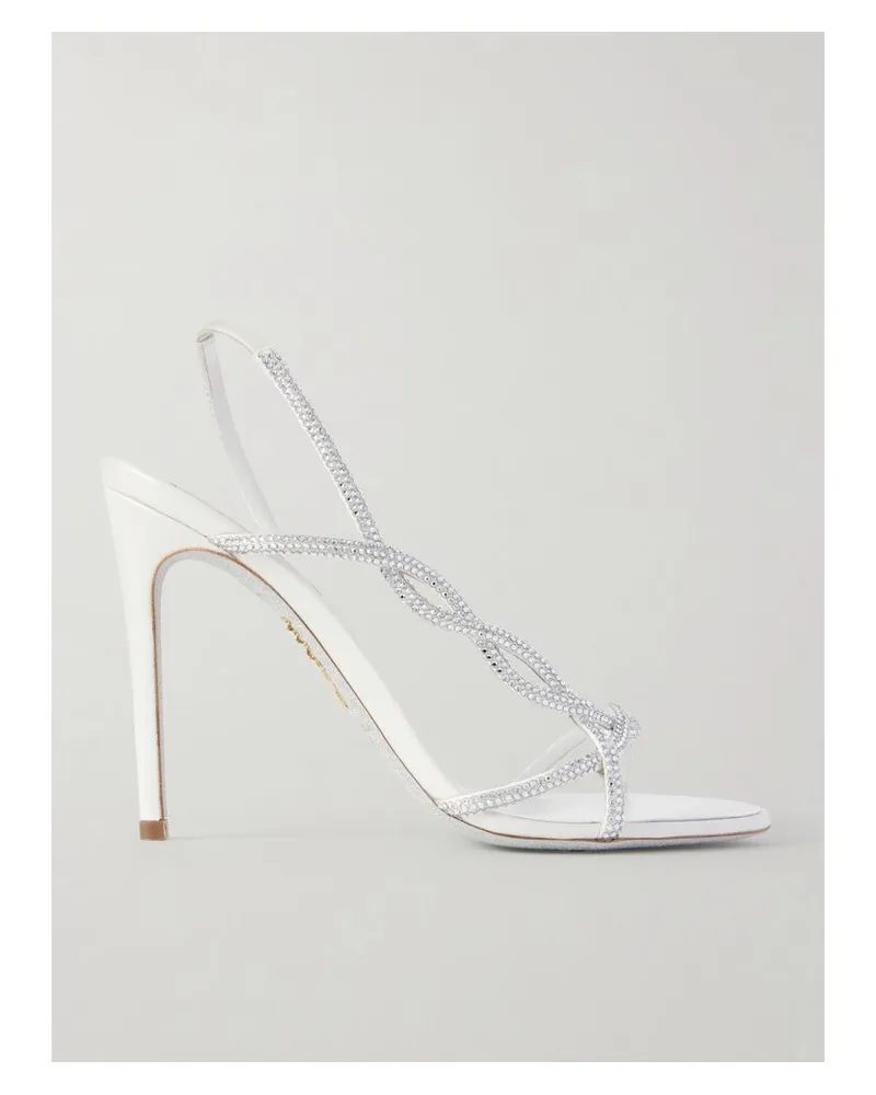 René Caovilla Slingback-sandalen Aus Satin Mit Kristallen - Weiß Weiß