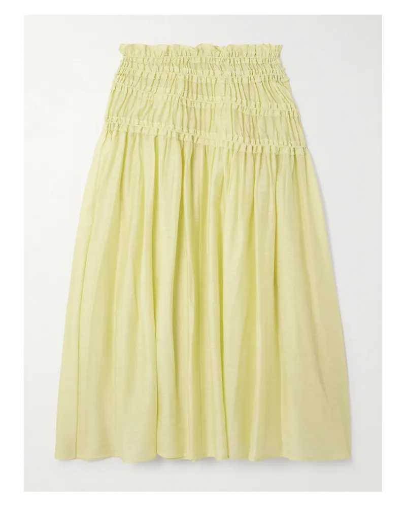 Tory Burch Midirock Aus Einer Lyocell-mischung Mit Raffungen Und Fransen - Gelb Gelb