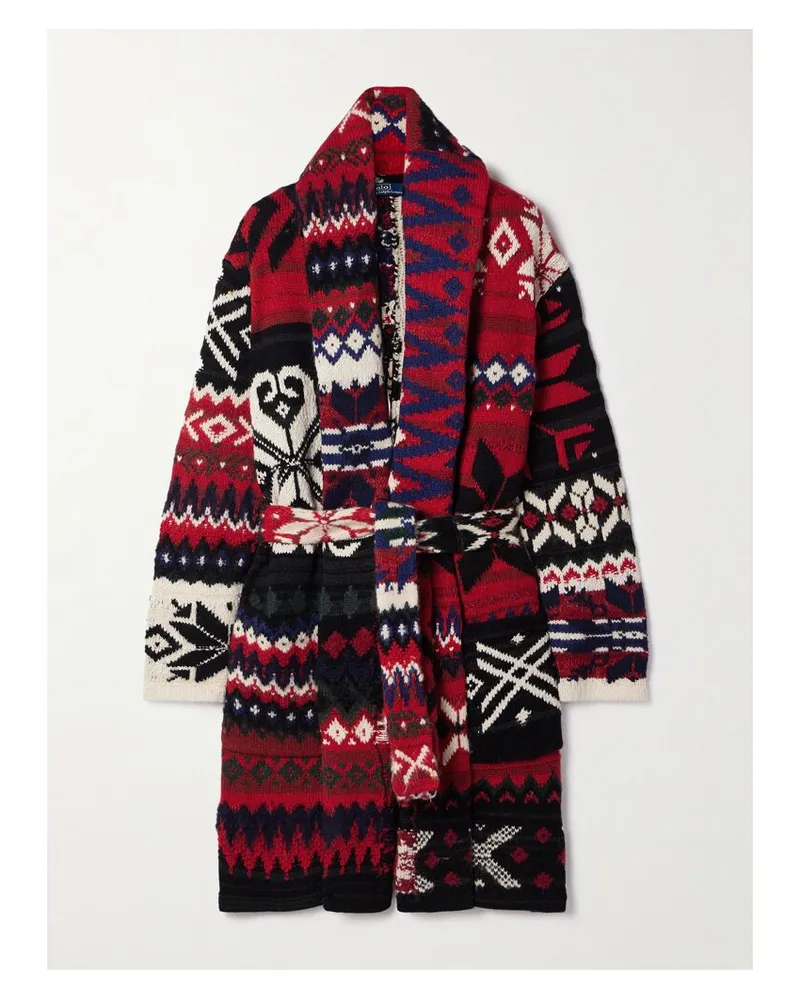 Ralph Lauren Cardigan Aus Einer Wollmischung Mit Bindegürtel Und Fair-isle-muster - Burgunder Burgunder