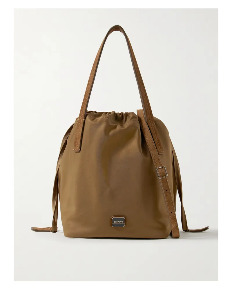 KHAITE Rory Suede-trimmed Shell Bucket Bag - Green Green